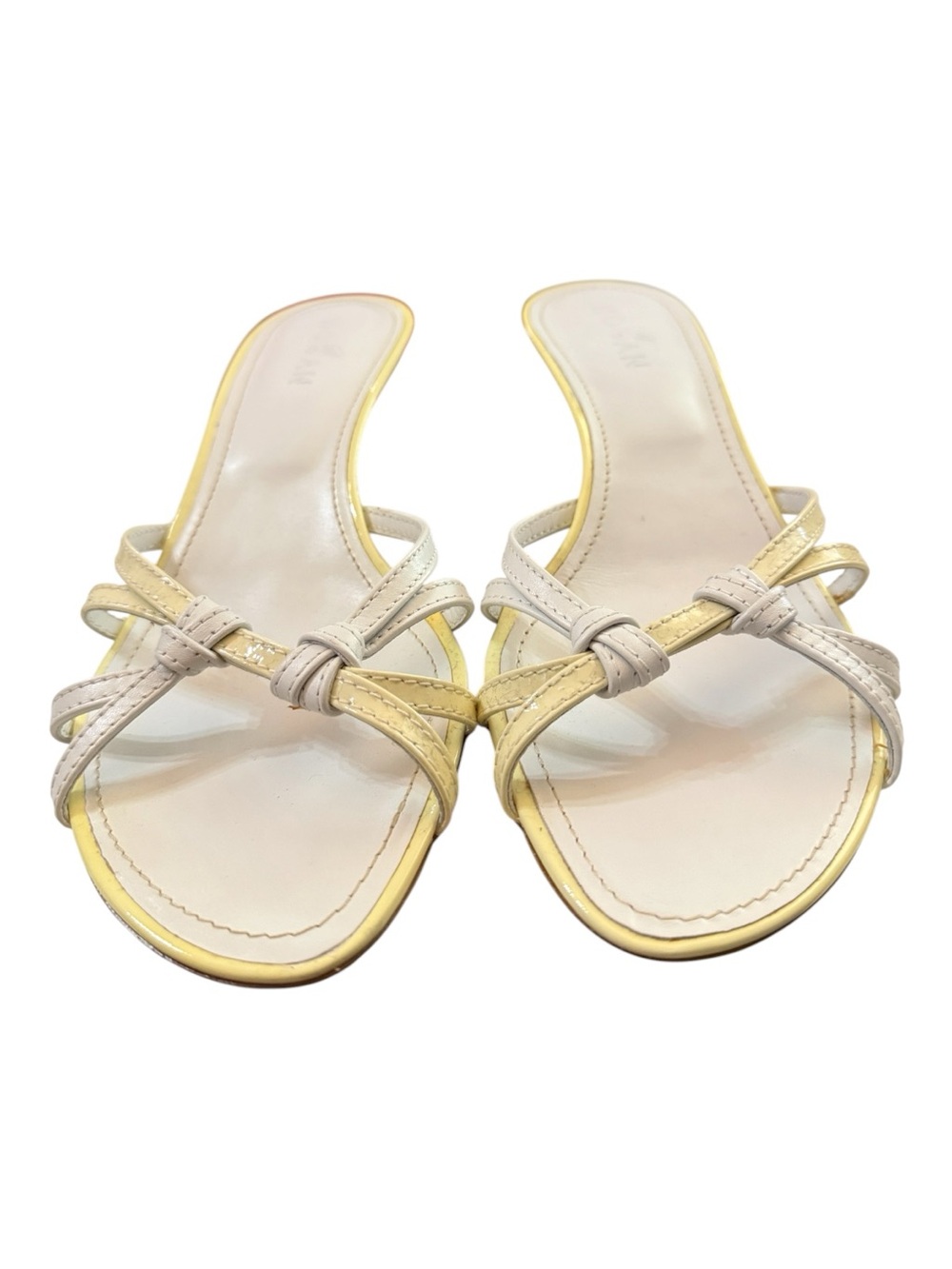 Hogan Ete Mignon Crossed Kitten Heel Sandals Yellow White EU 40 US 9 NIB